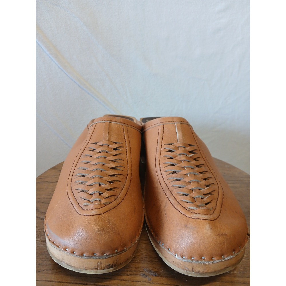 Swedish wooden clogs leather handstitched EU 47 US 13 hippie boho eclectic - Picture 8 of 8